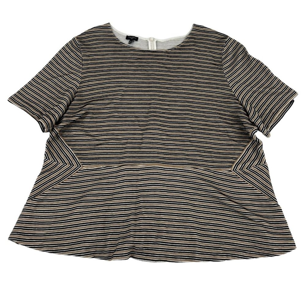 Talbots Plus Pullover Top Plus Size 3X Black Beige White Stripes Short Sleeve